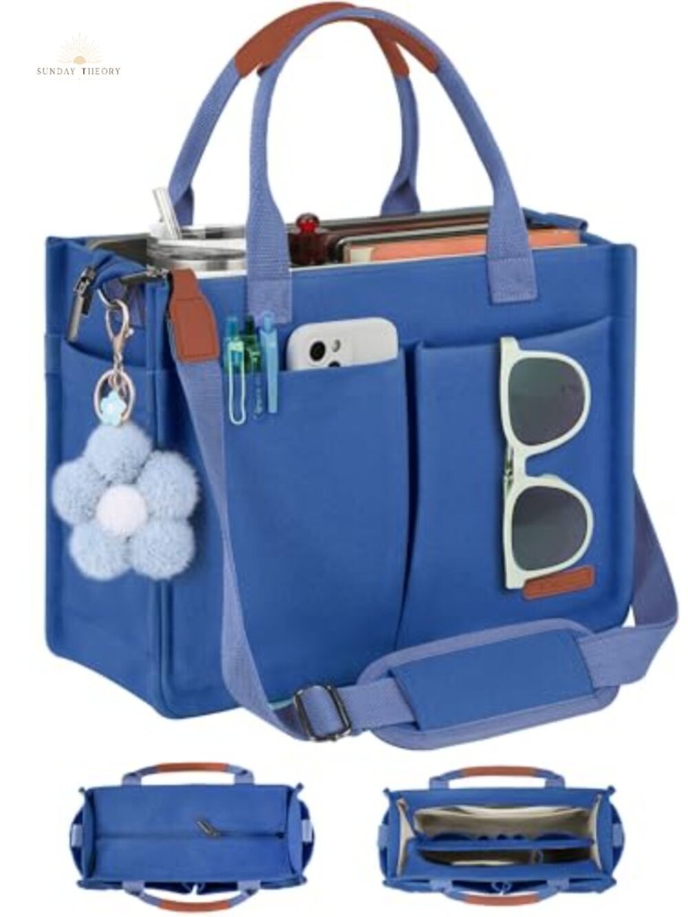 Canvas Tote Bag with Individual Compartments, Zipper Top & Luggage Sleeve